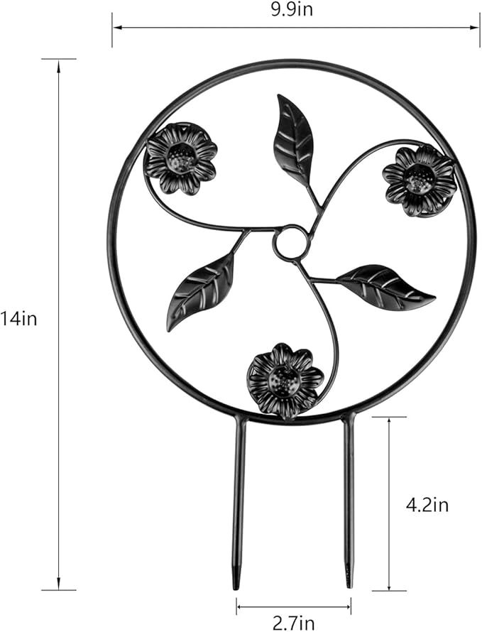 2 Pcs 14in Indoor Metal Garden Circle Plant Trellis for Houseplant Climbing Pot Plants, Black (Style E)