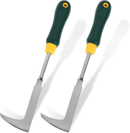 2 Pack 13" Crack Weeder Crevice Weeding Tool with Garden Gloves, Stainless Steel Manual Weeder Lawn Yard Gardening Hand Tool (L-Shape)