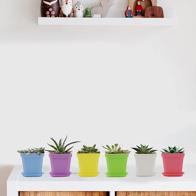 foxany 4" Nursery Pot, 30 Pcs Thick Plastic Square Planting Pots, Plant Seedling Pots, Seed Starting Pots with 30 Saucers - Multi