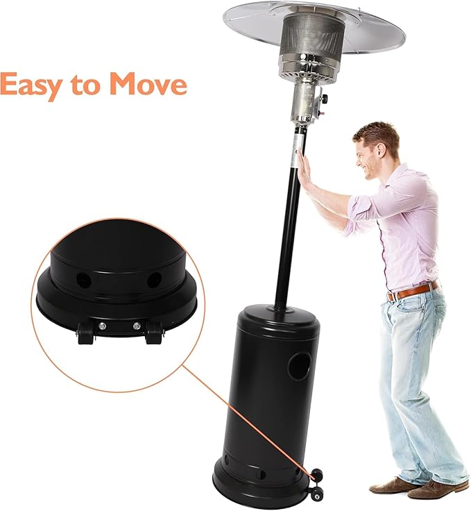 Patio Heater for Outdoor Use with Wheels, LP Propane Heater with Triple Protection System, CE & ETL Certified, Outdoor Heater for Commercial Residential Courtyard Porch Garage(Black)