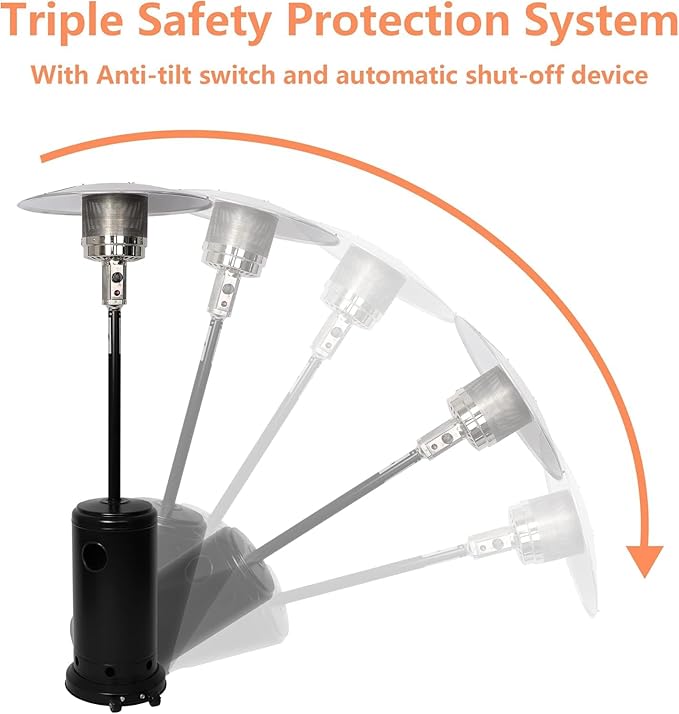 Patio Heater for Outdoor Use with Wheels, LP Propane Heater with Triple Protection System, CE & ETL Certified, Outdoor Heater for Commercial Residential Courtyard Porch Garage(Black)