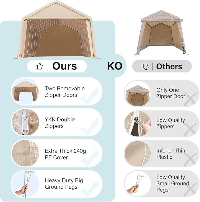 ADVANCE OUTDOOR 13x20 ft Garage Tent Carports with 2 Roll up Doors & Vents Outdoor Portable Storage Shelter for Vehicle Truck Boat Anti-UV Snow Resistant Waterproof, Beige