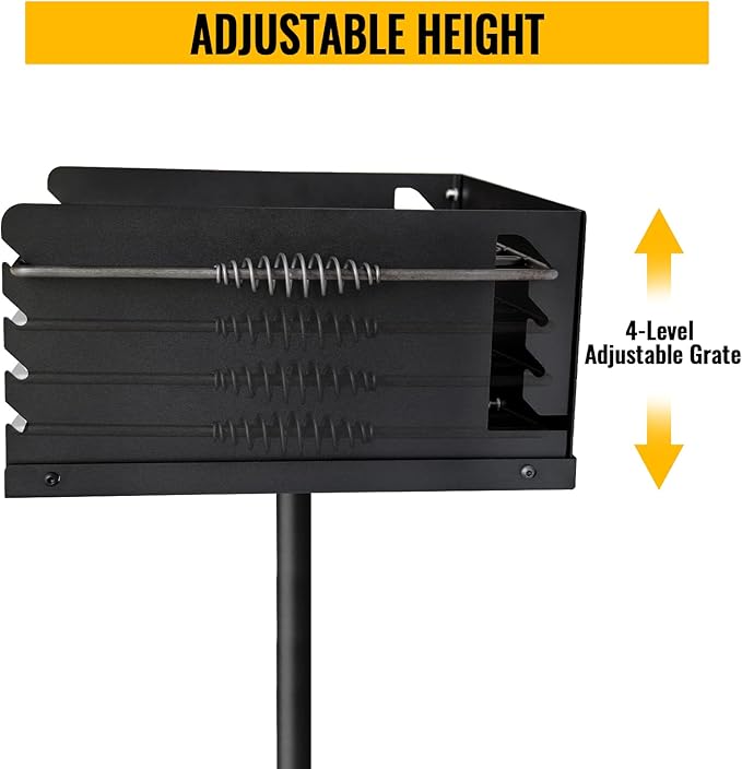 16x16 Inch Park-Style Heavy Duty Steel Charcoal Grill: An Outdoor BBQ Solution with Grate and Single Post Design for Backyard Barbecues and Camping