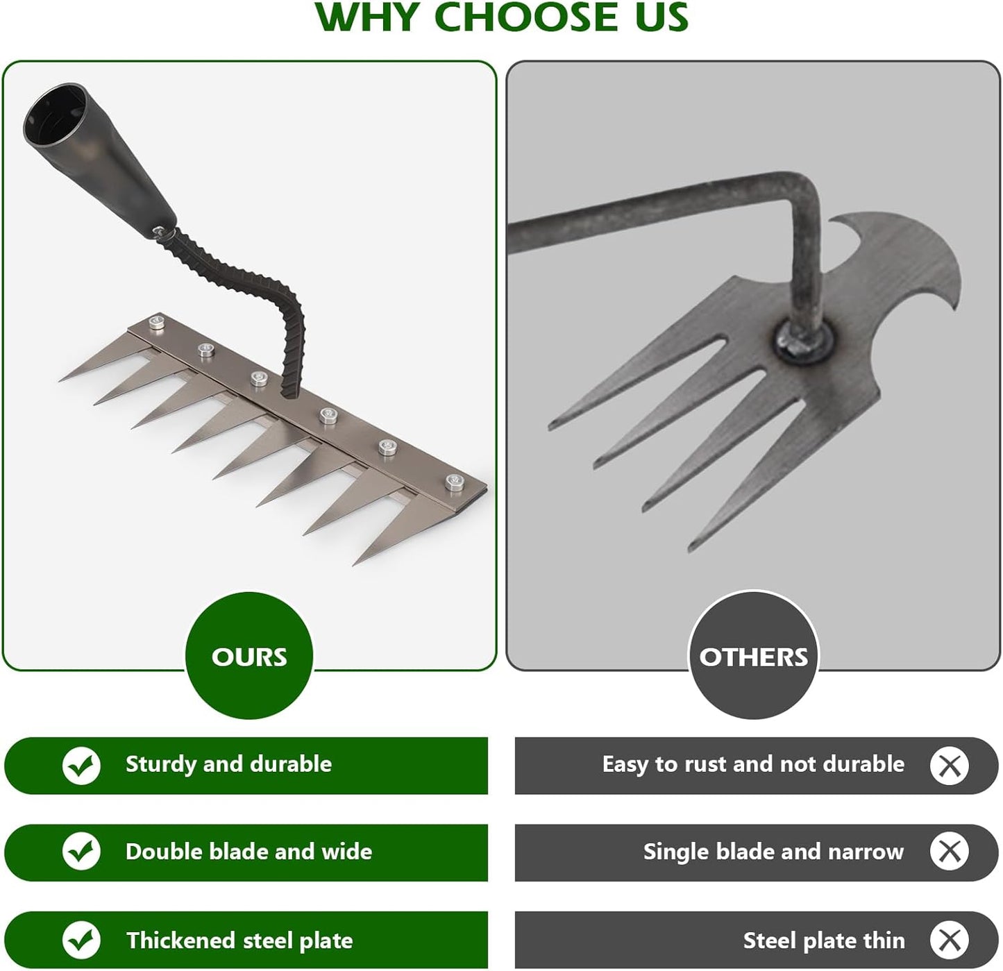 Iron Weeding Rake 2.0, New 5/6/7/8 Garden Weeder Rakes, Heavy Duty Yard Rake Hand Weeder Puller Tool for Efficient Weed Removal, Soil Cultivation, and Lawn Care, Without Stick (8 Teeth)