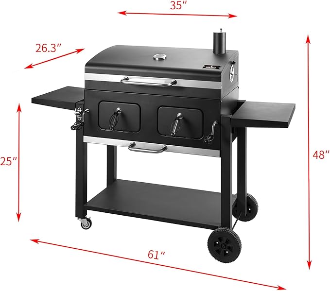 Charcoal Grill Outdoor BBQ Grill, Extra Large Cooking Area 794 Square Inches with Two Individual & Adjustable Charcoal Tray, Foldable Side Tables for Outdoor Cooking Backyard Camping Picnics By DNKMOR