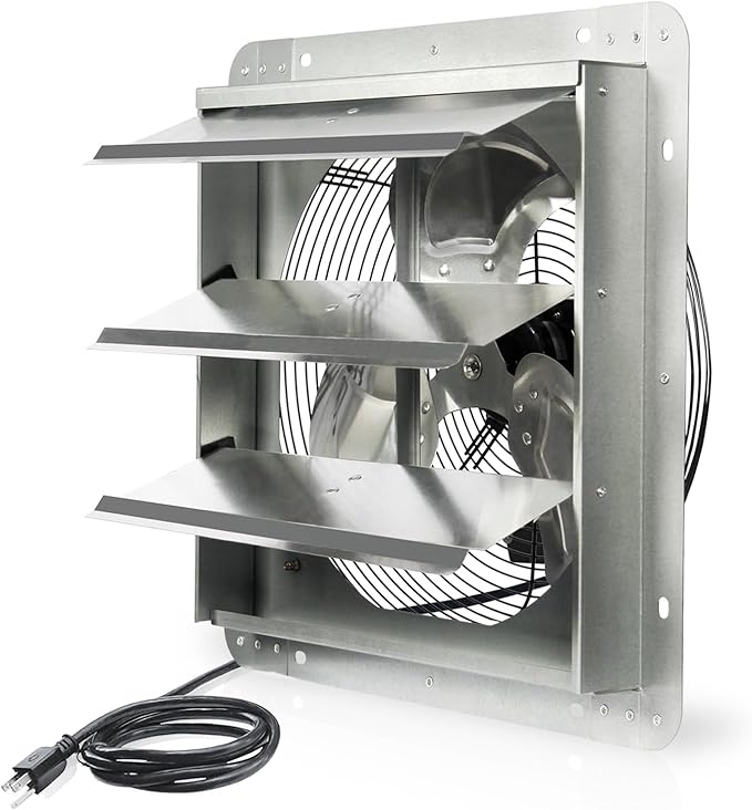 JVO 14" Shutter Exhaust Fan - 1520 CFM, Wall-Mounted for Greenhouses, Attics, Garages & Chicken Coops. Ideal Attic Fan, Greenhouse Vent & Coop Exhaust for Powerful Ventilation & Cooling