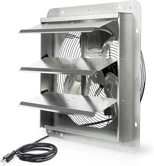 JVO 14" Shutter Exhaust Fan - 1520 CFM, Wall-Mounted for Greenhouses, Attics, Garages & Chicken Coops. Ideal Attic Fan, Greenhouse Vent & Coop Exhaust for Powerful Ventilation & Cooling