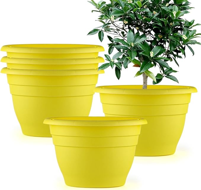 Plant Pot Set of 5, 10" Outside Diameter Flower Pots, 8.5" Inner Diameter Plant Planters with Drainage Hole, Durable Garden Pots Perfect for Indoor & Outdoor Plant Planting, Decor, Yellow