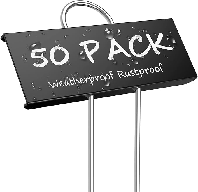 50-Pack Metal Plant Labels Weatherproof Garden Markers,Height 10.6'', Label Area 3.5''X 1.2'' Reusable Nursery Tags for Vegetables Herb Flower Seed Greenhouse - Black
