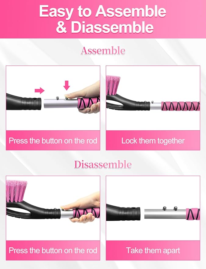 HEEYA 42.2 Inch Ice Scraper and Brush for Car, Snow Brush and Ice Scraper for Windshield Window, Car Snow Scraper with Foam Grip for SUV Truck Jeep Vehicle - Pink