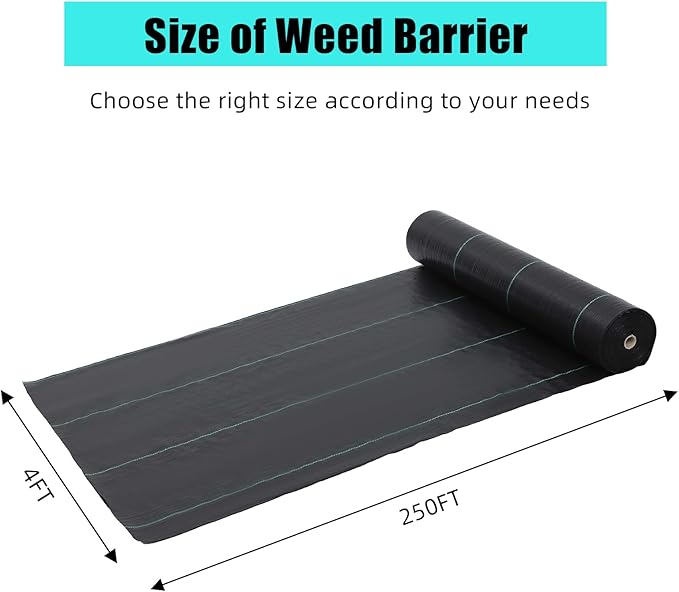 4ft x 250ft & 5oz Premium Garden Weed Barrier Landscape Fabric, Durable & Heavy-Duty Weed Block Gardening Mat, Easy Setup & Superior Weed Control, Eco-Friendly & Convenient Design