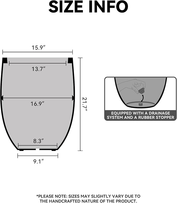 Kante 21.7 Inch Tall Concrete Planter, Large Indoor Outdoor Plant Pot with Drainage, Smooth White Finish with Aqua Blue Interior, Ideal for Porch, Home, Garden, Patio