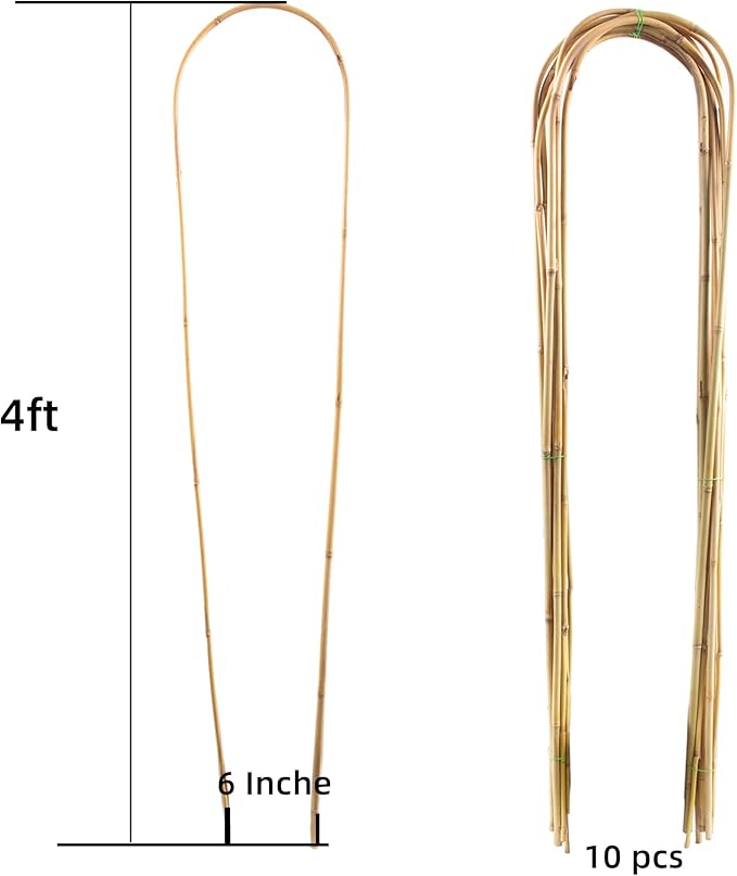 Avalution 10 Pcs Natural U-Hoops Bamboo Garden Trellis, 4 Ft Bamboo Trellis U-Shape Plant Support for Climbing Plants Indoor and Outdoor Use