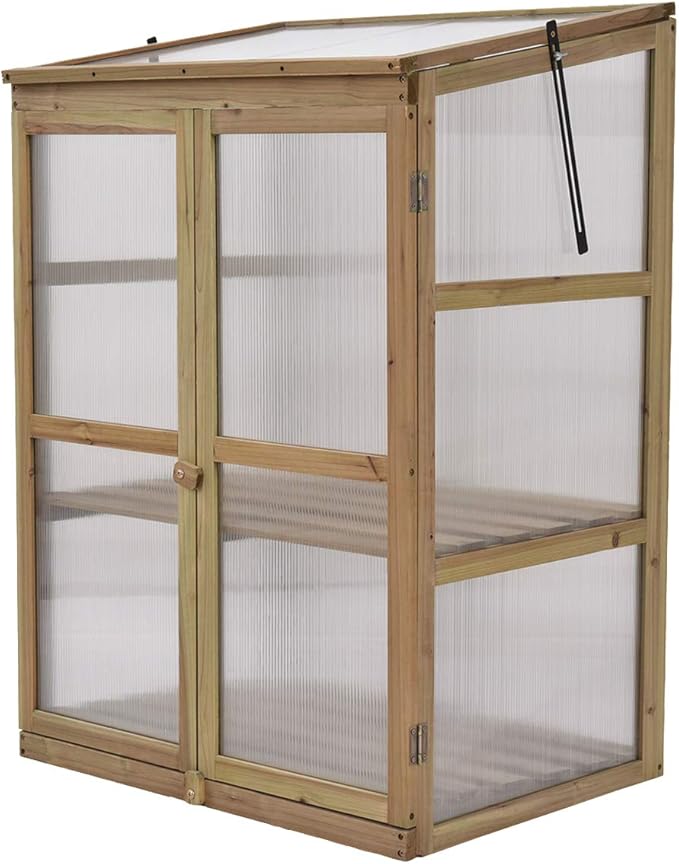 Giantex Garden Portable Wooden Cold Frame Greenhouse Raised Flower Planter Protection (30.0"X22.4"X42.9")