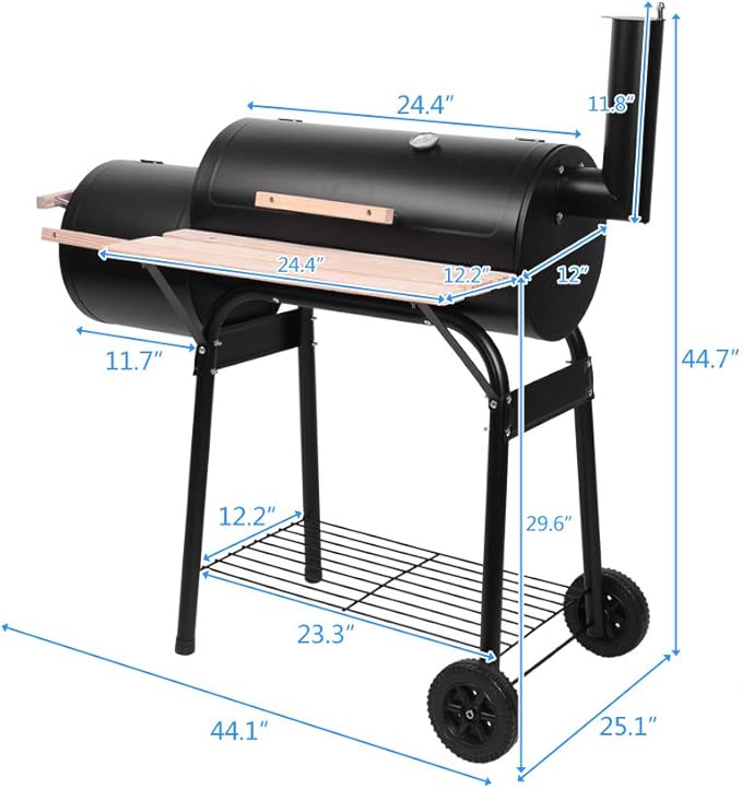 ROVSUN Charcoal Grill, Large Cooking Area of 433 Sq.In., Offset Smoker, Side Table, Perfect BBQ Grill for Indoor/Outdoor Picnic, Black