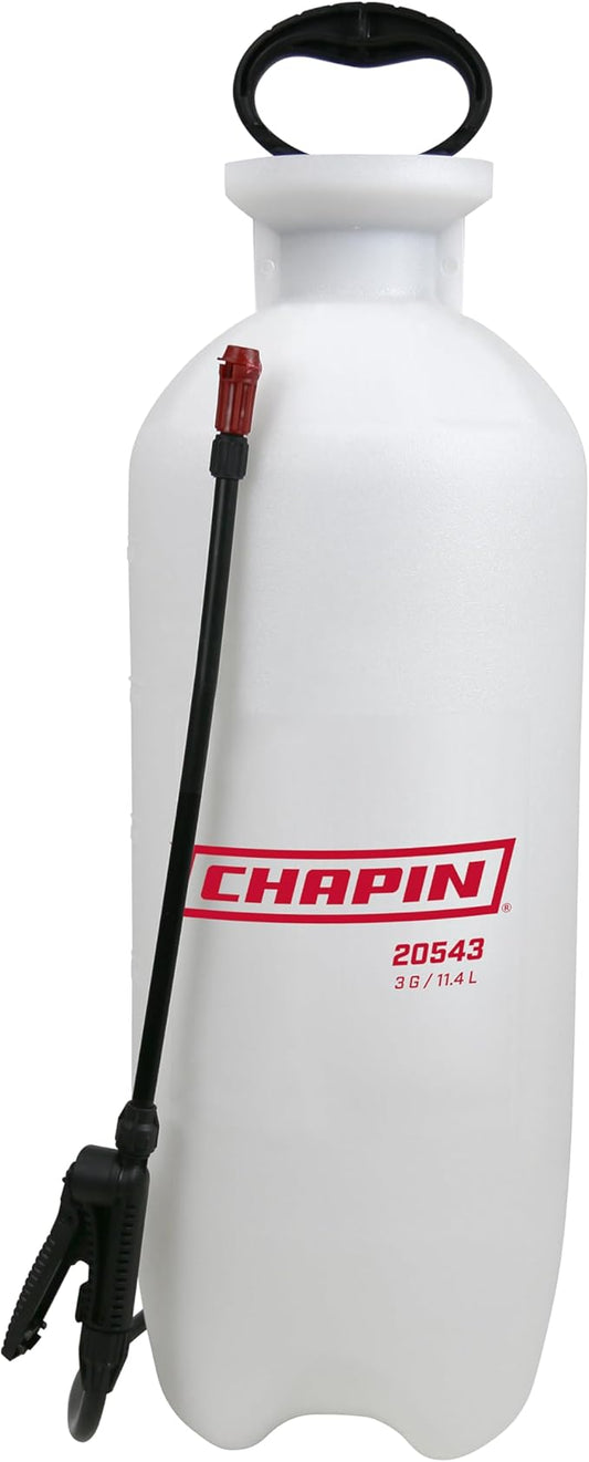 Chapin 20543: Made in The USA 3-Gallon Lawn, Garden and Multi-Purpose Poly Pressure Pump Tank Sprayer, Foaming and Adjustable Nozzles, Fertilizers, Weeds, Pests and Insect Control, Translucent White