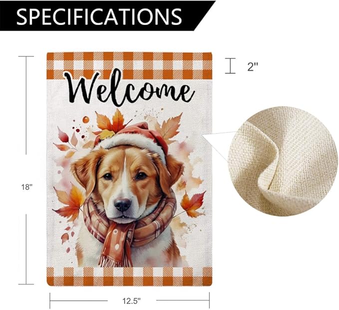 Autumn Dog Garden Flag with Falling Maple Leaves Design Double Sided Farmhouse Welcome Decorative Small Burlap Flags 12.5 x 18 Inch for Fall Harvest Thanksgiving Decor (Orange)