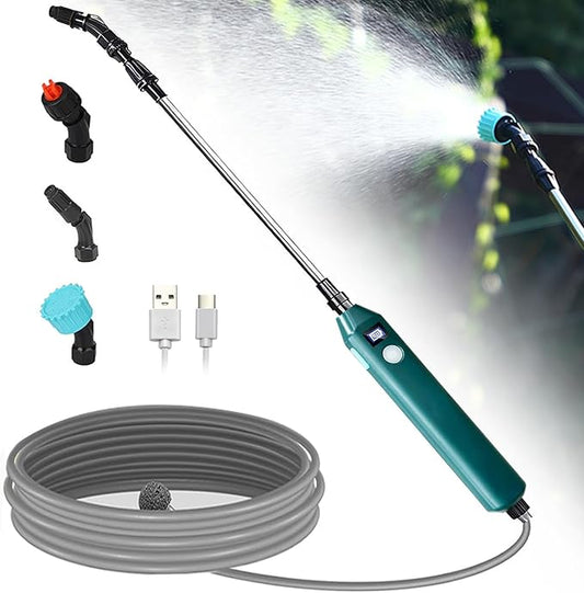 Battery Powered Sprayer Wand,23.6" Electric Sprayer Telescopic Wand with 3 Spray Forces, Battery Indicator, 16.4FT Hose, 3 Mist Nozzles for Lawn and Garden