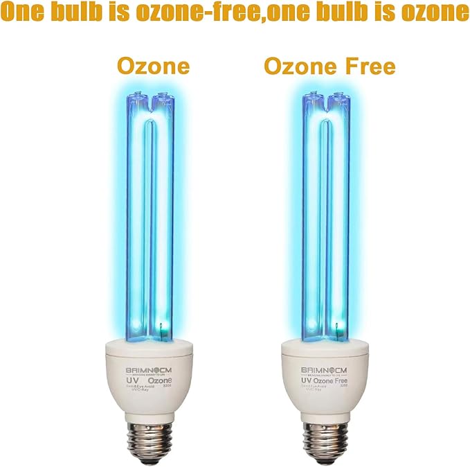 BAIMNOCM UV Light Bulb, UV-C Light Bulb 25 Watt E26 Base, One Bulb Ozone and One Bulb Ozone Free, 2 Count