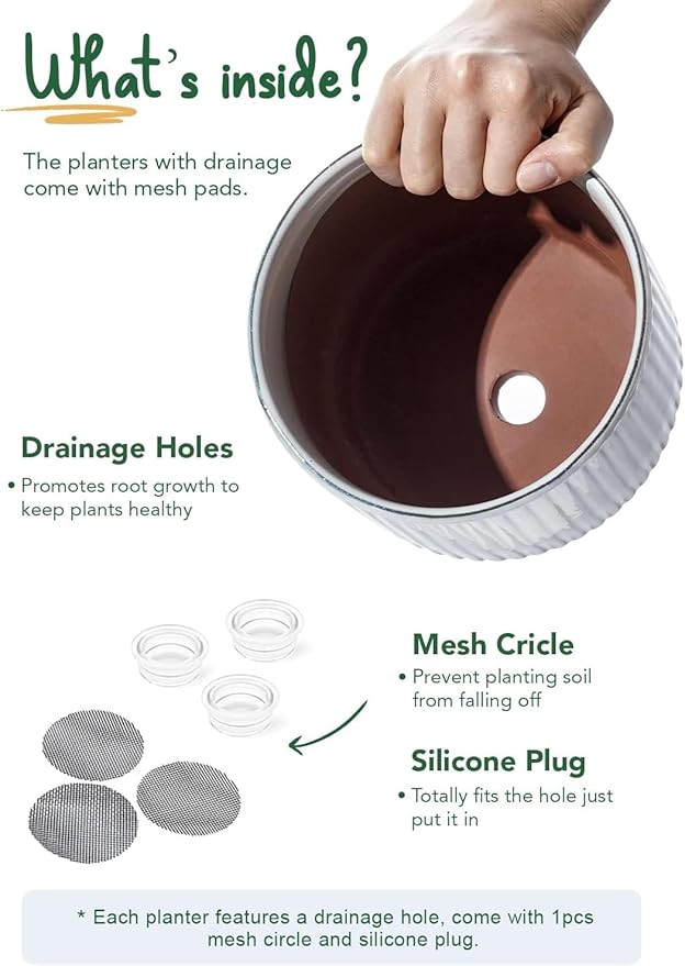 LE TAUCI Ceramic Pots for Plants, 8+6.7+5.5 Inch Plant Pots Indoor, Flower Pot with Drainage Holes, Medium Cylinder Planters for Indoor House Plants, Set of 3, Reactive Glaze White