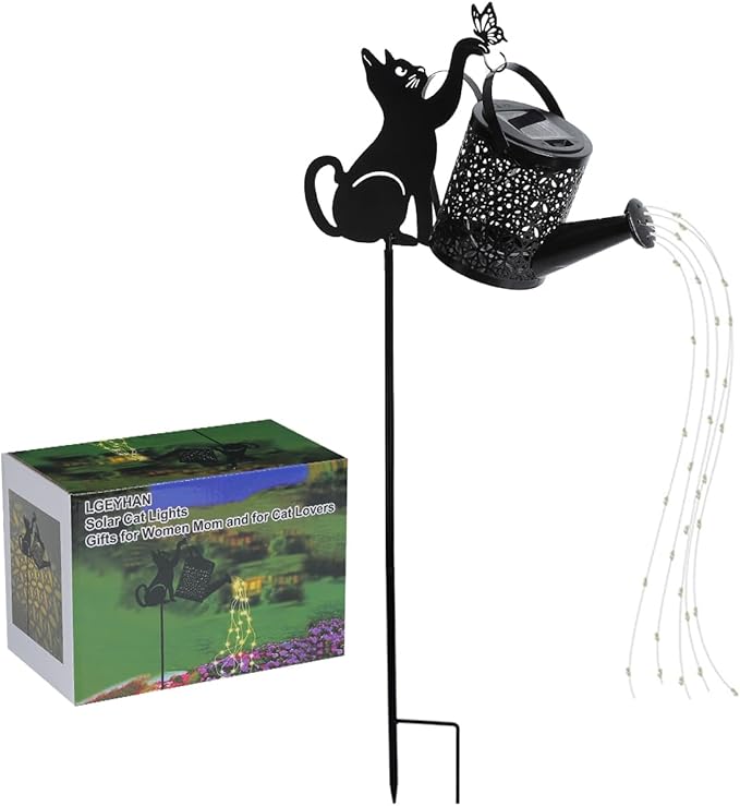 Black Cat Gifts - Solar Cat Garden Statue,Black Metal Garden Decor,Yard Decor Stakes with Lantern, Gifts for Women Mom and Grandma or for Cat Lovers