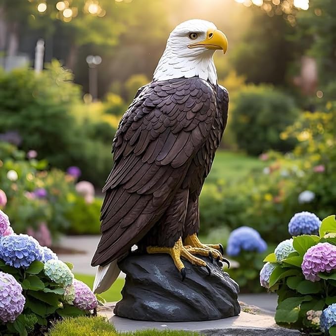 Bald Eagle Statue Outdoor - Large American Eagle Figurine for Garden, Yard, and Outside Decor | Majestic Realistic Hand-Painted Resin Sculpture, 24.4-Inch