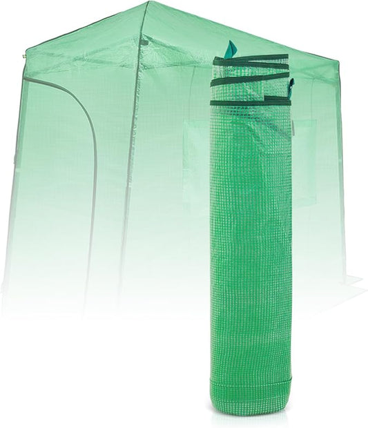 EAGLE PEAK Replacement Cover for 9x4 Portable Lean to Greenhouse, 2 Roll-Up Zipper Entry Doors and 1 Large Roll-Up Side Window (Frame Not Included), Green
