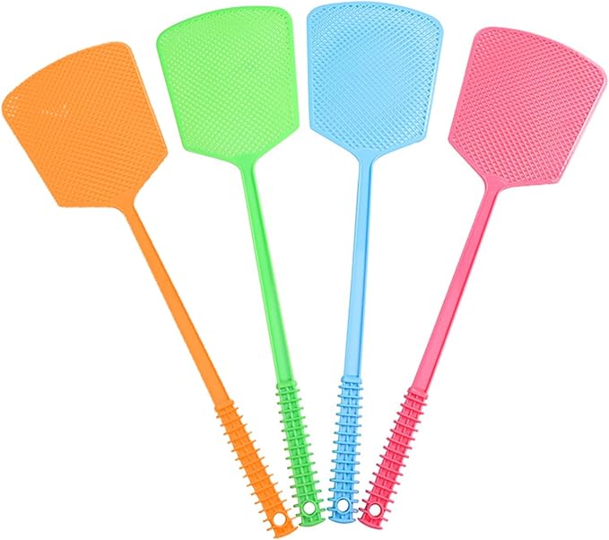 4 Pack Heavy Duty Fly Swatters, Extra Long 17.7in Plastic Bug Swatter with Non-Slip Handle – Indoor/Outdoor Manual Insect Tool, Durable & Reusable (Colorful)