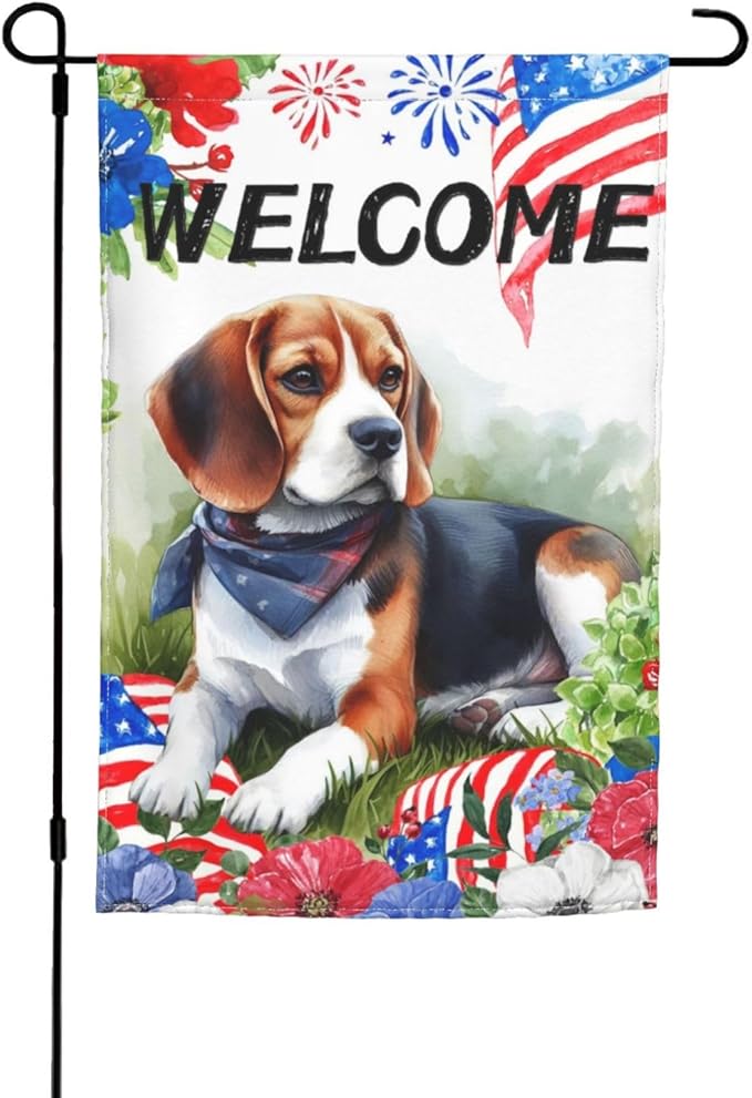 Beagle Dog Independence Day Patriotic American Dog Garden Flag Welcome Party Outdoor Outside Decorations Picks Home House Garden Yard Decor 12x18 Inch