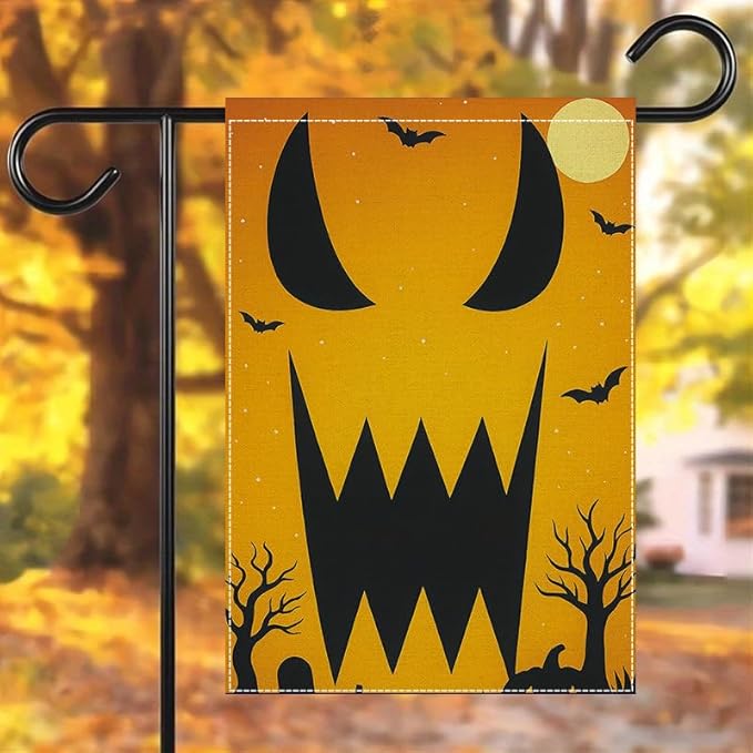 Halloween Garden Flag 12x18 Inch Double Sided Scary Pumpkin Face Yard flag Outdoor Spooky Party Porch Patio Lawn Decoration for Halloween Birthday Party Indoor Outdoor Décor