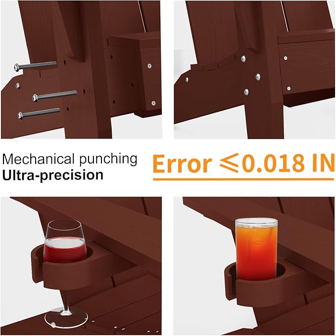 MXIMU Modern Adirondack Chair Weather Resistant with Cup Holder Oversized Fire Pit Chairs Adorondic Plastic Outdoor Chairs for Firepit Area Seating (Coffee)