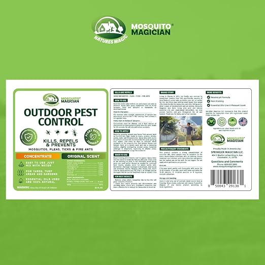 Mosquito Magician Liquid Concentrate - Kills Mosquitoes, Fleas, & Fire Ants, Use with Pump or Backpack Sprayers, Foggers, or Automatic Misting Machines, Ideal for Yards, Lawns, Patios, 32 OZ - Mint