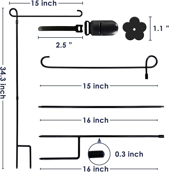 YEAHOME 2PC Garden Flag Holder Stand, Weather-Proof Yard Flag Pole Black Metal Powder-Coated Flagpole with Tiger Clip and Rubber Stopper for Garden Flags Outdoor Decorations