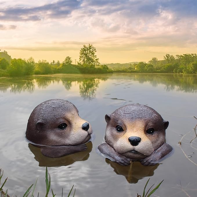 Floating Otter Head Resin Art, Waterproof Pond Float, Decorative Animal Sculpture, Garden Lake Decor, Duck Deterrent, Artistic Resin Decor for Outdoor Use (2 PCS)