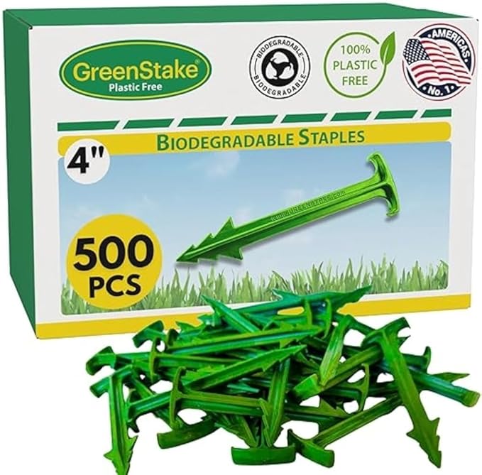 4-Inch Biodegradable Stakes, Pack of 500 - Superior Holding Power Stakes, Sod Staples for Weed Fabric, Eco-Friendly Garden Support Pegs & Fabric Pins, Netting,Turf, Landscaping and Gardening