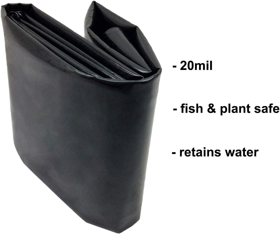 10 x 13 FT Pond Liner, 20 Mil Pond Liners for Outdoor Ponds, Black Fish Pond HDPE Liner for Koi Ponds, Streams Fountains and Garden Waterfall