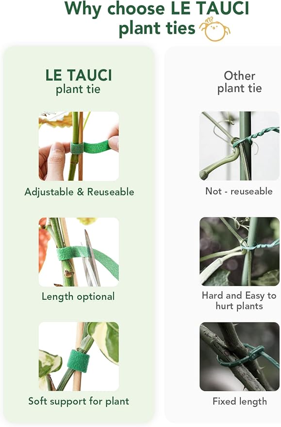 LE TAUCI Plant Ties, Garden Tape for Plant, Reusable Adjustable Thicker Support for Growing, Strong Grip, Tomato Vines Indoor Outdoor, 100 ft (2 roll 50ft) x 0.47 Inch, Green