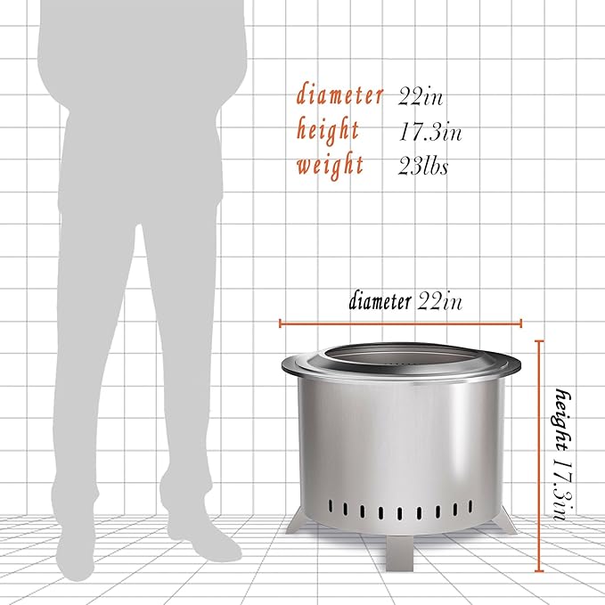 Smokeless Fire Pit,22 Inch Stainless Steel Firepit, Outdoor Wood Burning Fire Pit with Cover,Smokeless Firepits for Outside Backyard Patio Garden Camping Bonfire（Silver）