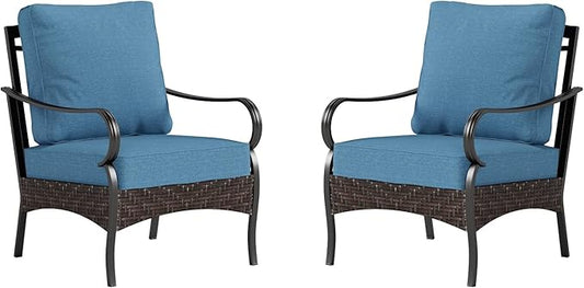Sophia & William Extra Large Outdoor Patio Sofa Chairs Set 2 PCS Heavy-Duty Porch Furniture with High Back & Deep Seating Area, 5.5" Thicken Cushions for Deck, Lawn, Outside (Navy)
