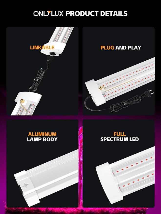 LED Grow Lights for Indoor Plants 48W, 4FT Full Spectrum Sunlight Plant Light, Hanging Suspended Fixture, Linkable, Super Bright, Greenhouse, Easy Installation 4-Pack