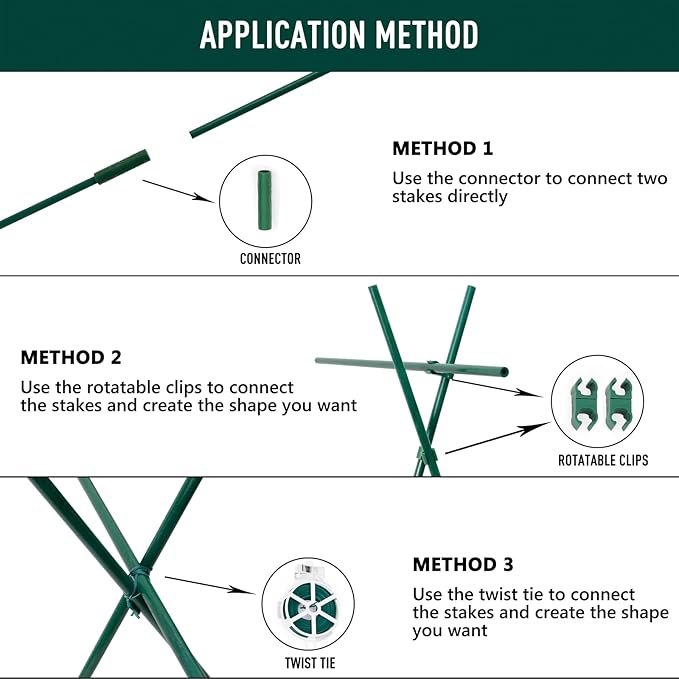 MAXPACE 125pcs Garden Stakes Kit: Includes 40 Sets of Fiberglass Plant Sticks Supports & Accessories for DIY 4ft, 5ft, 6ft, 7ft Stakes for Tomato, Vegetables, Indoor & Outdoor Gardening Supplies