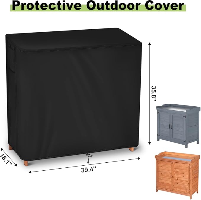 Outdoor Kitchen Cabinet Cover 39.4x18.1x35.8, Waterproof Covers for Garden Storage Cabinets with Potting Bench, Heavy Duty Weatherproof Cover for Potting Bench Table and Outdoor Workstation
