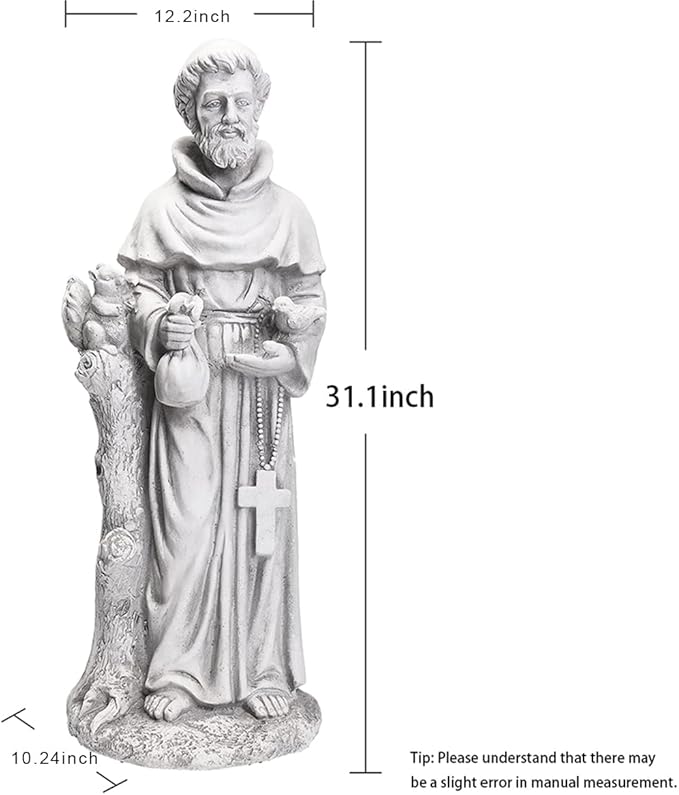 St Francis Garden Statues, Saint Francis of Assisi Catholic Christian Yard Decor Lawn Garden Patio, Outdoor Sculptures Art Decorations, Grey