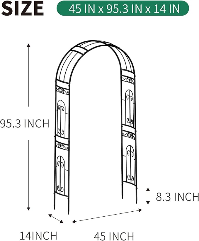 SCENDOR Metal Pergola Arbor, 95.3" H x 45" W Garden Wedding Arch Curved Metal Enduring Iron Garden Arch Trellis for Climbing Plants Outdoor Ceremony Arty Decoration