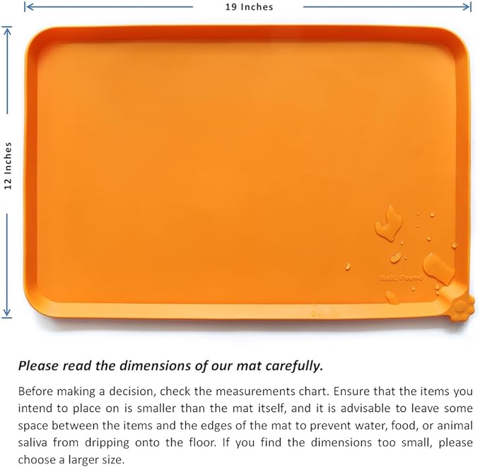 Hoki Found Silicone Non Slip Pet Feeding Mats - Bowl Placemat - Waterproof Dog Cat Food Mats - Orange