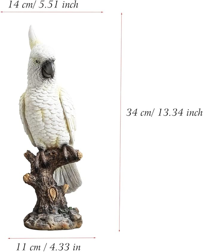 Parrot on Stump Statue Tree Hugger Garden Statues, Resin Figurines Lifelike Tropical Bird Sculptures for Patio Lawn Yard Home Desktop Decoration - White