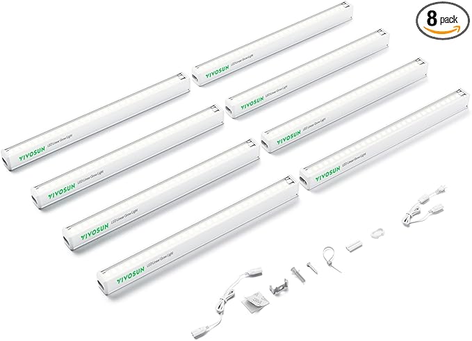 VIVOSUN T5 Grow Lights for Indoor Plants, 5000K Full Spectrum 48W(8 X 6W), 1FT LED Plant Light Strip for Seed Starting, Greenhouse, Hydroponics, SGS Compatible, Linkable, 8-Pack