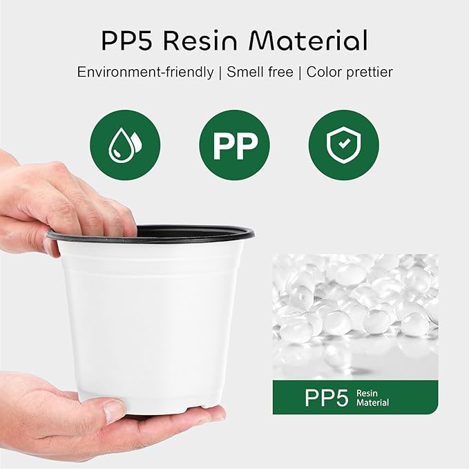 GROWNEER 60 Pack 4 Inch Thick Plastic Nursery Pots with 15 Plant Labels, White Seedling Starter Set for Indoor Outdoor Flower Planting and Garden Transplants Planter