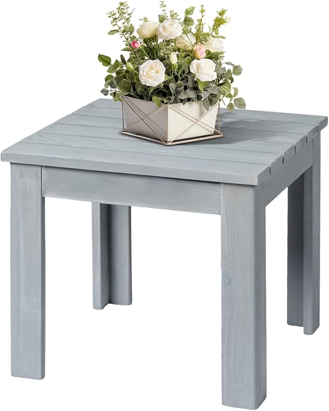 VINGLI Outdoor Adirondack Side Table, 18" Square Thick Wooden Coffee Table, Patio Side Table Conversation End Table for Patio Backyard, Garden, Poolside and Balcony (Grey)