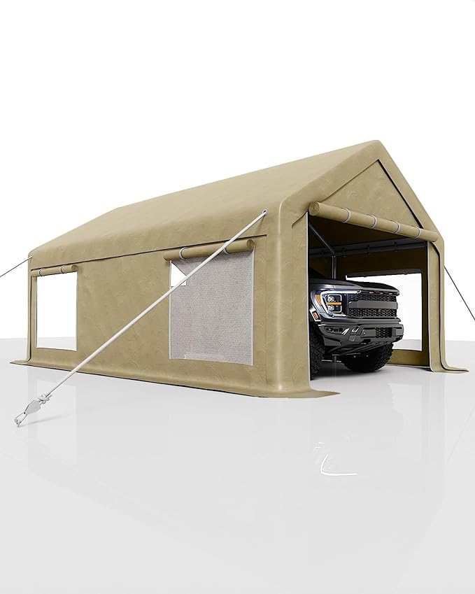 12x20 Ft Carport, Heavy Duty Portable Garage with Roll-Up Doors & 4 Windows,200g PE Tarp Waterproof & UV Protected,All-Weather Design,for Car, Boat, Truck, Motorcycle, ATVs, and SUV